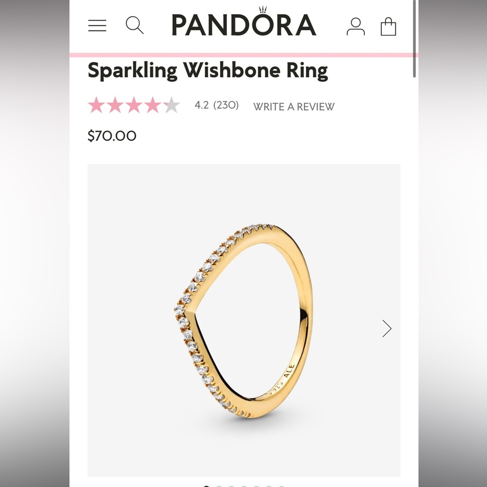 Pandora Gold Sparkling Wishbone Ring